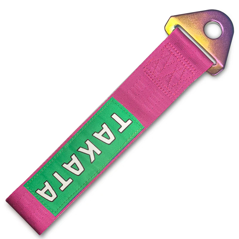 JDM TAKATA SPORTS RACING Drift Rally NEO CHROME HIGH STRENGTH Pink Tow Strap for Front / Rear Bumper - Image 9