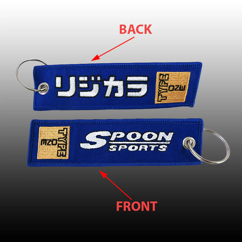 JDM Spoon Sports Set Type One Black & Blue Soft Cotton Embroidery Seat Belt Cover Shoulder Pads with Keychains - Image 5