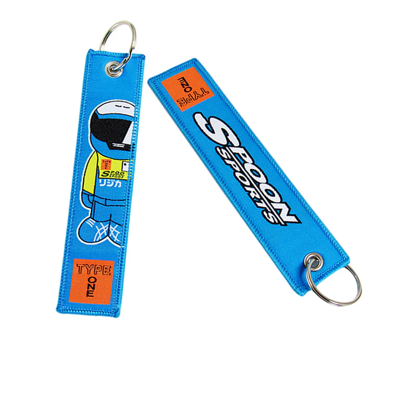 JDM Spoon Sports Type One Set Black & Blue Soft Cotton Embroidery Seat Belt Cover Shoulder Pads with Keychains - Image 12