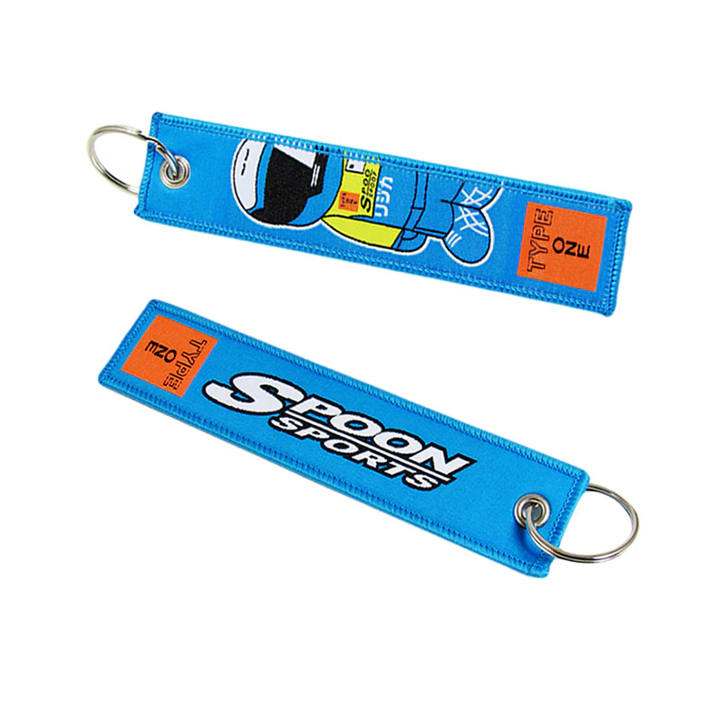 JDM Spoon Sports Type One Set Black & Blue Soft Cotton Embroidery Seat Belt Cover Shoulder Pads with Keychains - Image 5