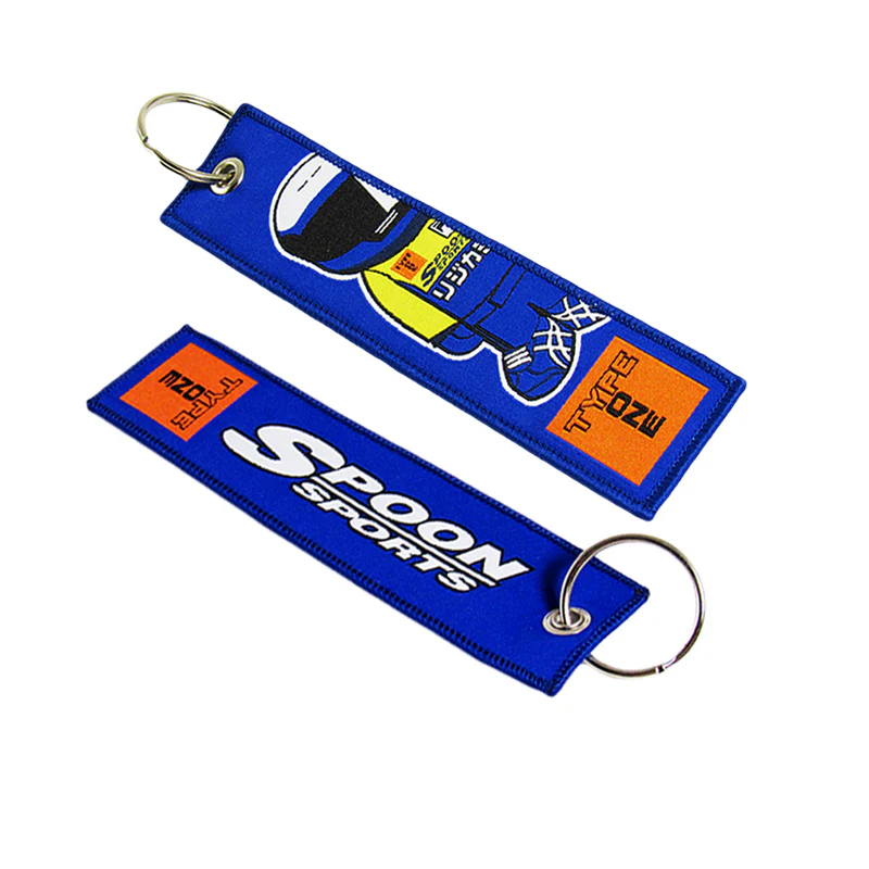 JDM Spoon Sports Set Type One Black & Blue Soft Cotton Embroidery Seat Belt Cover Shoulder Pads with Keychains - Image 4