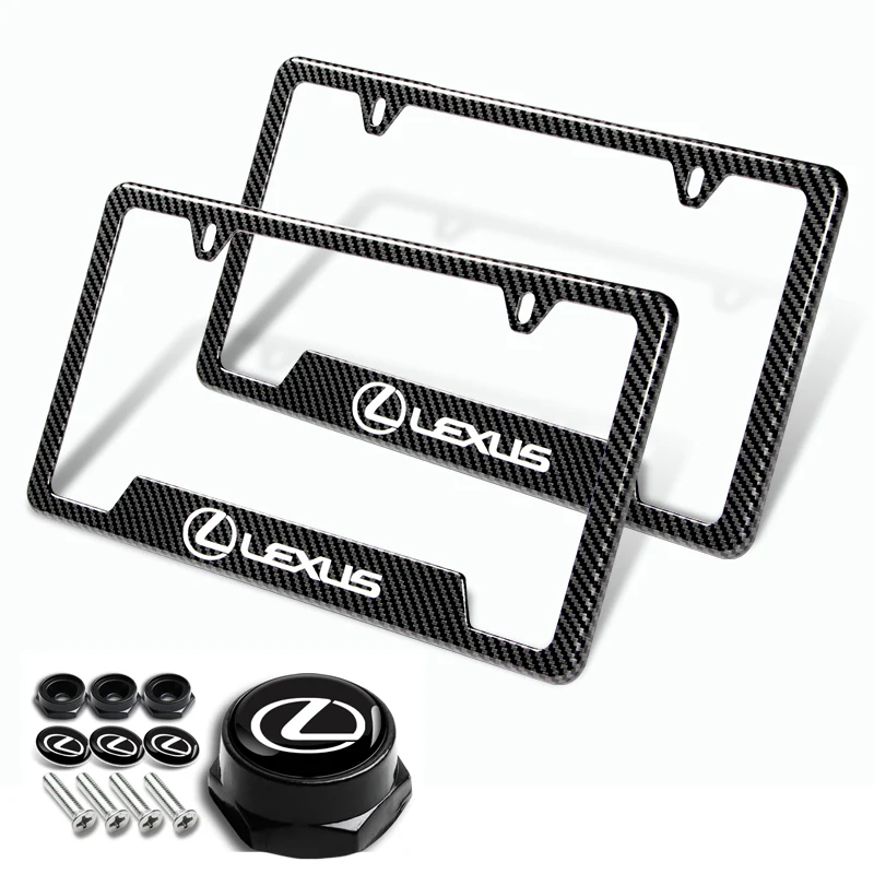 LEXUS 2 pcs Carbon Fiber Look High Quality ABS License Plate Frames with Caps Bolt Screw Set - Image 6