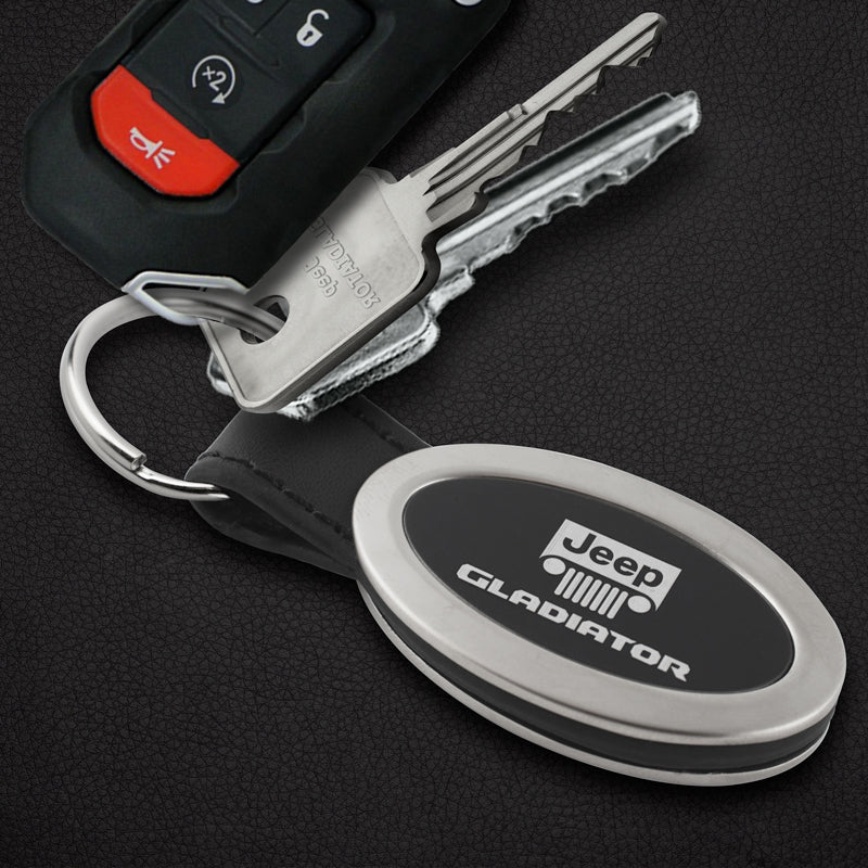 Jeep Gladiator Black Oval Leather Key Fob Key Chain Key Ring Tag OFFICIAL LICENSED Au-Tomotive Gold - Image 2