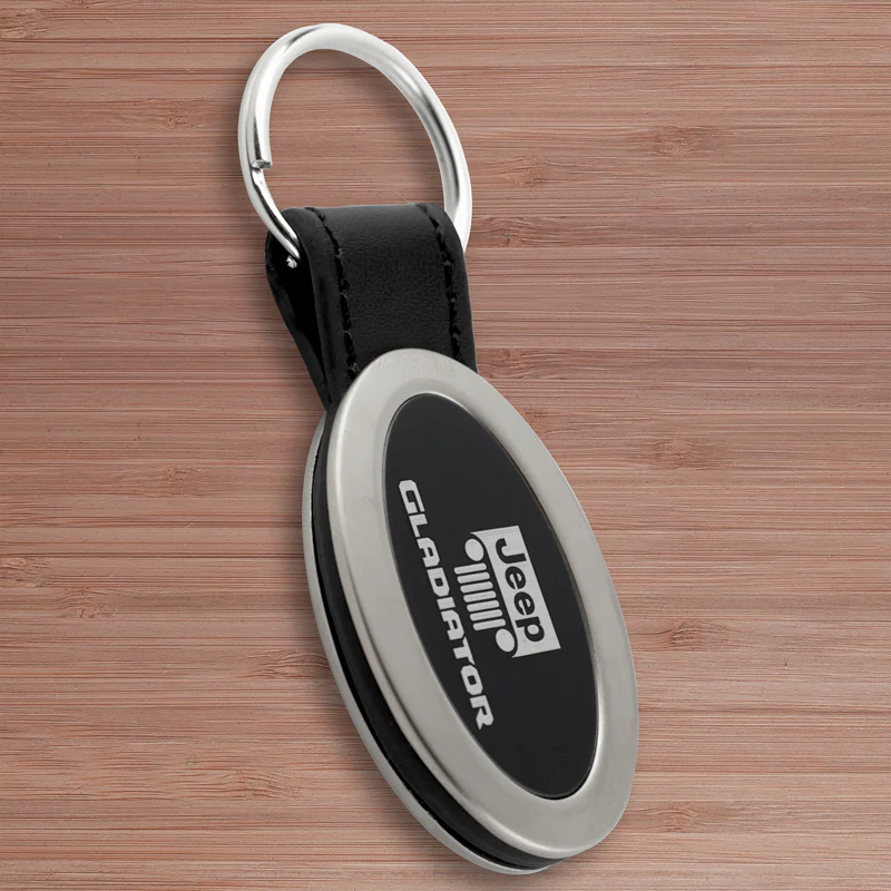 Jeep Gladiator Black Oval Leather Key Fob Key Chain Key Ring Tag OFFICIAL LICENSED Au-Tomotive Gold - Image 6