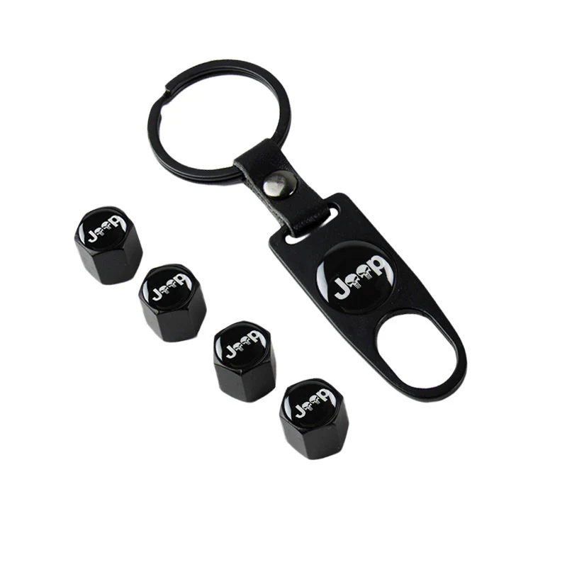 JEEP Black Set Emblems with Punisher Logo Wheel Tire Valves Air Caps Keychain - US SELLER - Image 6