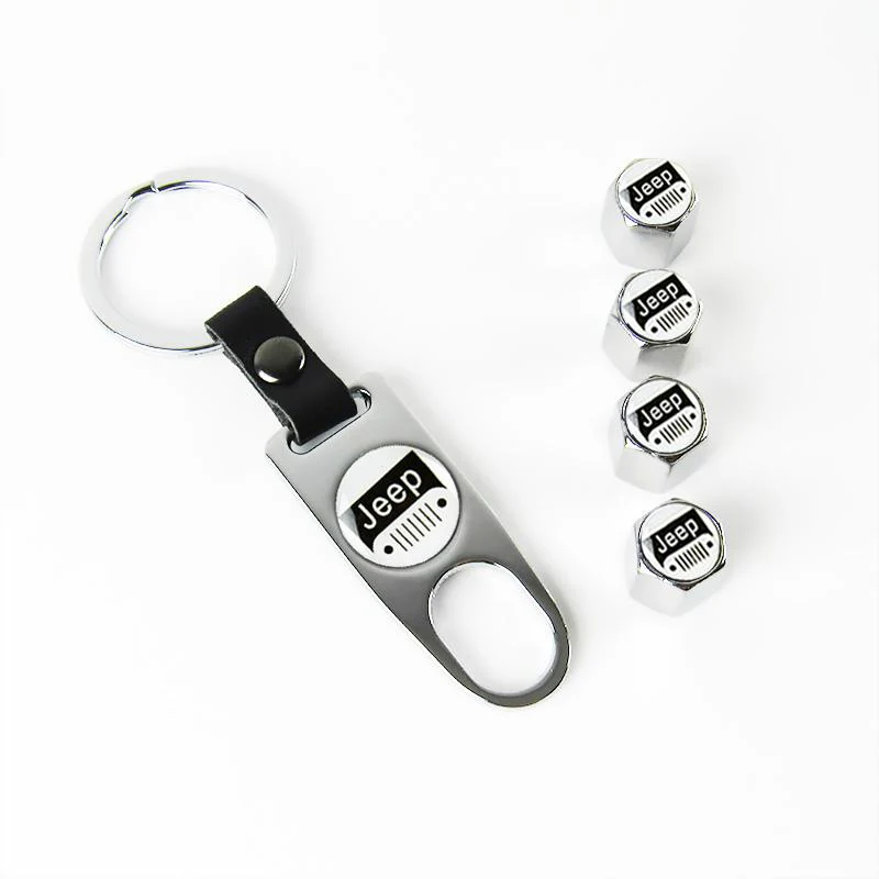 JEEP LOGO Set Emblems with Silver Keychain Wheel Tire Valves Air Caps - US SELLER - Image 6