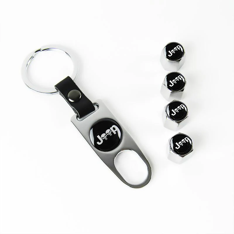 JEEP Set Emblems with Punisher Logo Silver Wheel Tire Valves Air Caps Keychain - US SELLER - Image 6