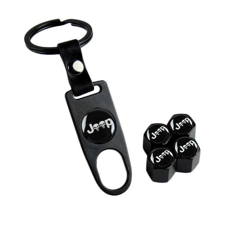 JEEP Universal Car Wheel Tire Valves Dust Stem Air Caps Keychain Emblem KEY FOB Black Set - US SELLER - Image 5