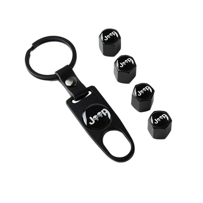 JEEP Universal Car Wheel Tire Valves Dust Stem Air Caps Keychain Emblem KEY FOB Black Set - US SELLER - Image 6