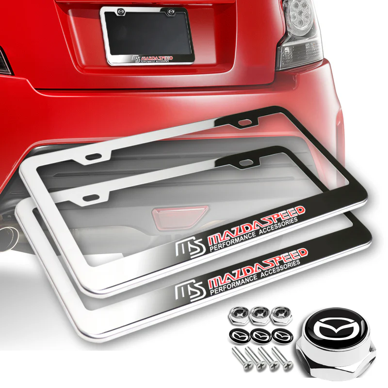 MAZDA Mazdaspeed 2 pcs Stainless Steel License Plate Frame with Caps Bolt Screw Set - Image 4