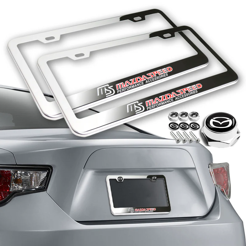 MAZDA Mazdaspeed 2 pcs Stainless Steel License Plate Frame with Caps Bolt Screw Set - Image 6