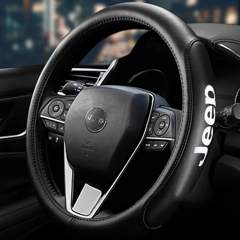 JEEP Set of Car 15" Steering Wheel Cover Quality Leather with Exquisite Clock - Image 12