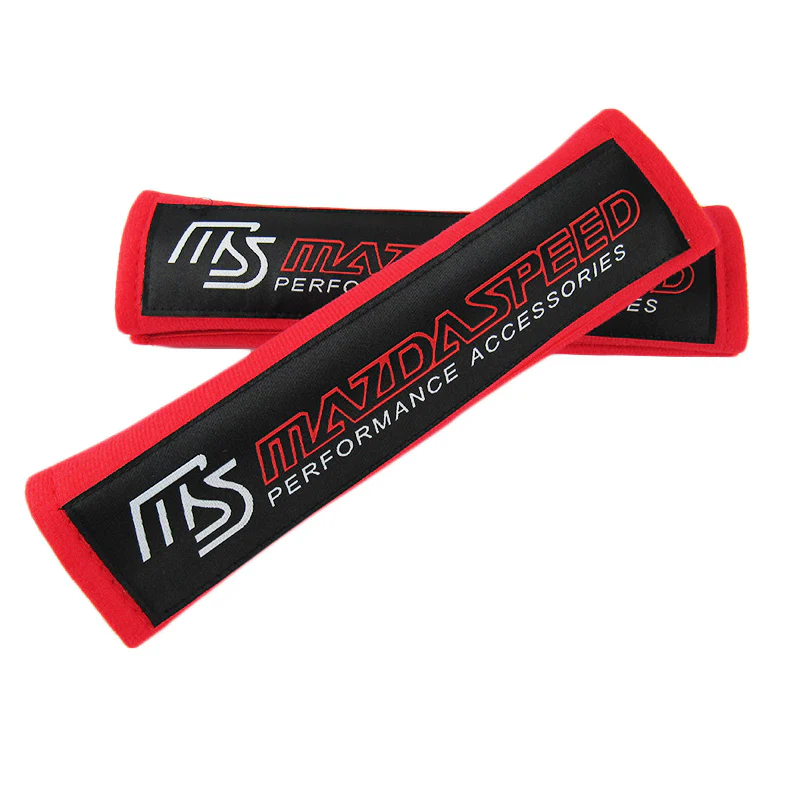 Mazda Mazda Speed Set of Carbon Fiber Look Embroidered Armrest Cushion & Red Cotton Seat Belt Cover - Image 3