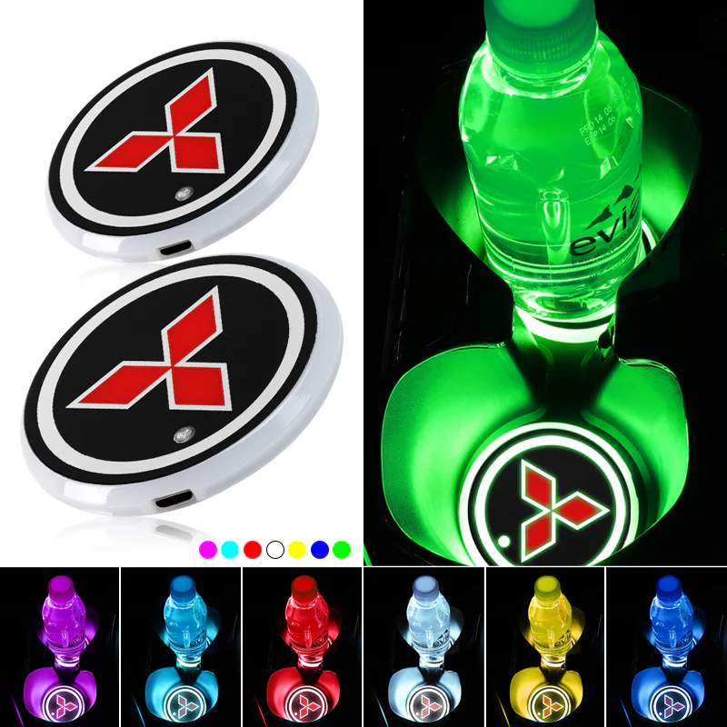 MITSUBISHI Car Center Console Armrest Cushion Mat Pad Cover Stitched Embroidery Logo with LED Cup Coaster Set - Image 3