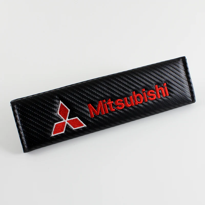 MITSUBISHI Set of Car 15" Steering Wheel Cover Carbon Fiber Style Leather with Seat Belt Covers - Image 10