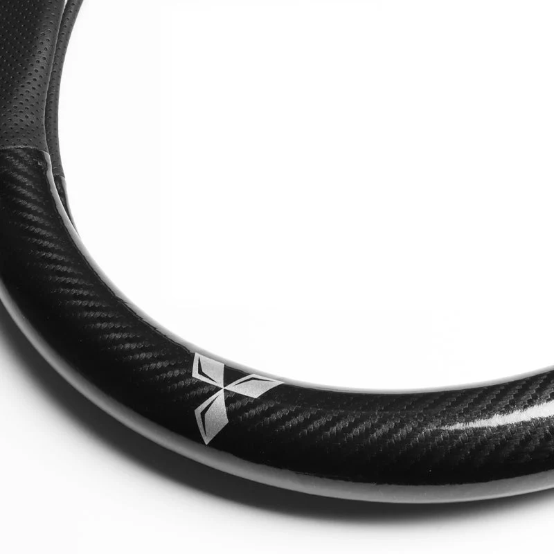 MITSUBISHI RALLIART Set Carbon Fiber Style Quality Leather Car Steering Wheel Cover with Badge Black Logo Horn Button - Image 9