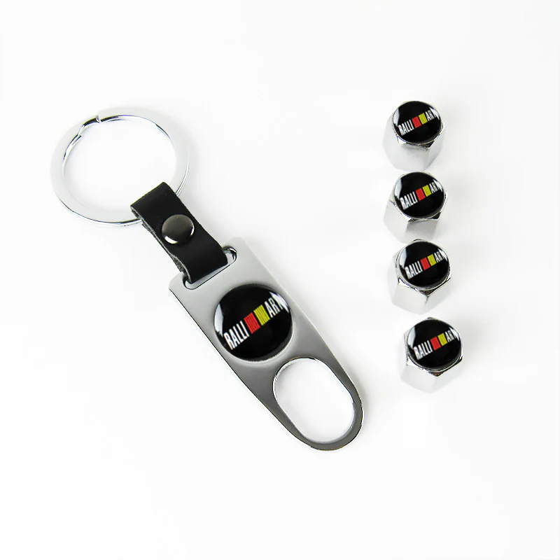 MITSUBISHI Set LOGO Emblems with Silver Ralliart Keychain Tire Wheel Valves Air Caps - US SELLER - Image 6