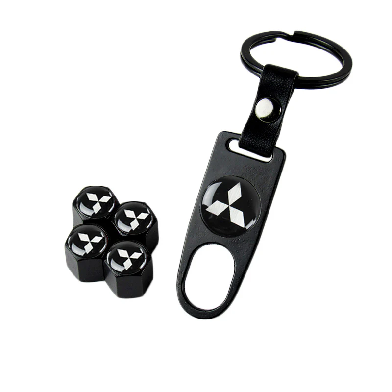 Black MITSUBISHI Universal Car SUV Wheel Tire Valves Dust Stem Air Caps Keychain Emblem Set - Image 6