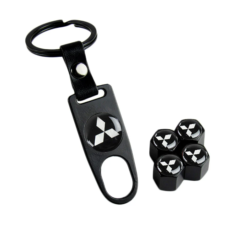 Black MITSUBISHI Universal Car SUV Wheel Tire Valves Dust Stem Air Caps Keychain Emblem Set - Image 7