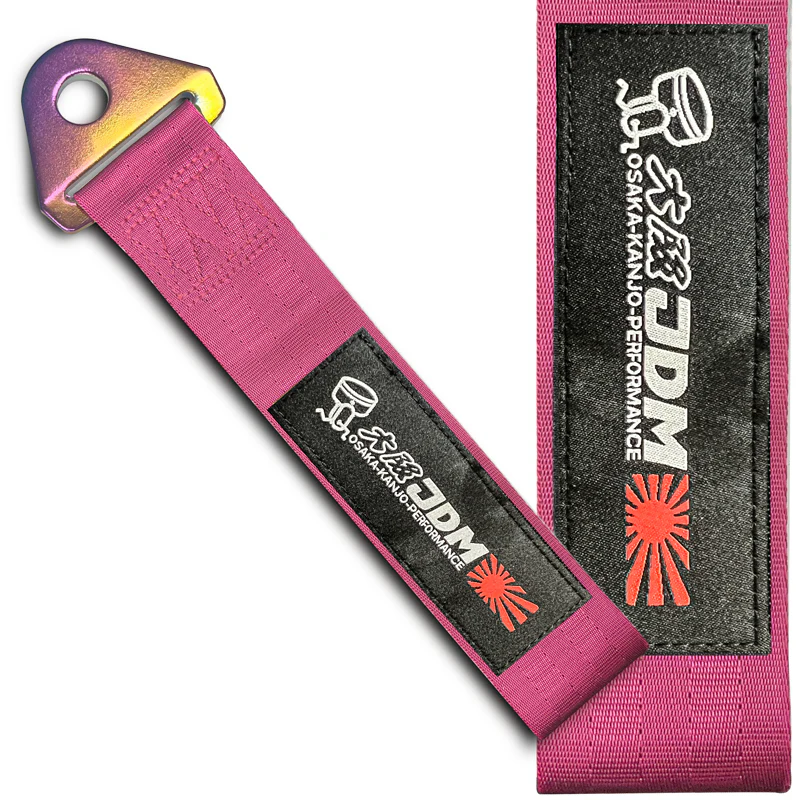 OSAKA Racing JDM Honda Drift Rally Sports NEO CHROME HIGH STRENGTH Pink Tow Strap for Front / Rear Bumper - Image 3