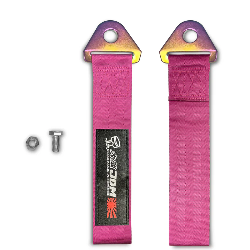 OSAKA Racing JDM Honda Drift Rally Sports NEO CHROME HIGH STRENGTH Pink Tow Strap for Front / Rear Bumper - Image 6