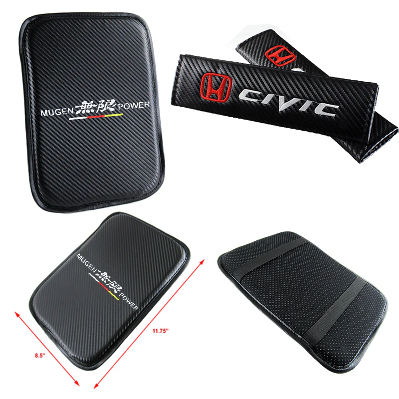 Mugen CIVIC Set Car Center Console Armrest Cushion Mat Pad Cover with Seat Belt Cover Set - Image 5