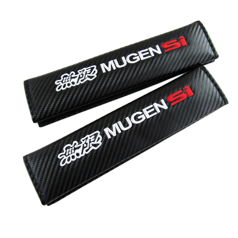 MUGEN POWER Set of Car 15" Steering Wheel Cover Carbon Fiber Style Leather HONDA CIVIC Si with Seat Belt Covers - Image 7