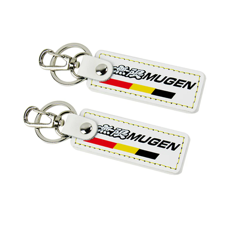 JDM MUGEN POWER SPORTS Honda 2 pc White Leather Rectangle Key Fob Keyring Keychain Tag Lanyard Holder Clip New - Image 5