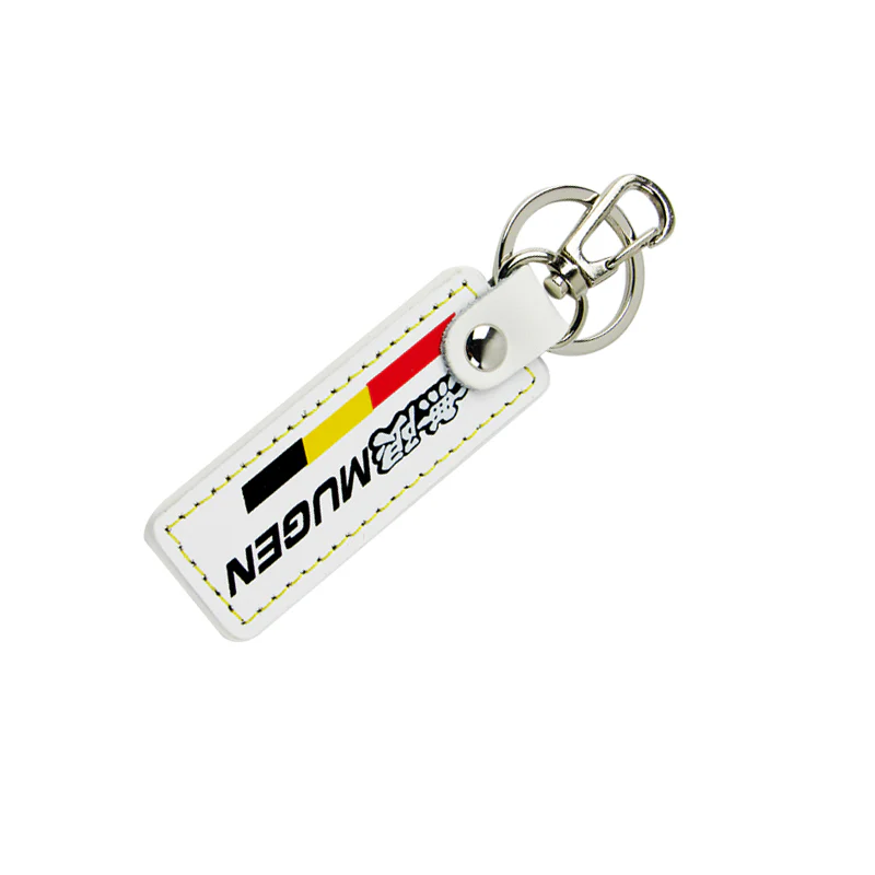 JDM MUGEN POWER SPORTS Honda 2 pc White Leather Rectangle Key Fob Keyring Keychain Tag Lanyard Holder Clip New - Image 7