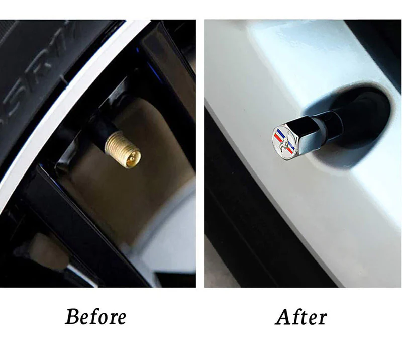 MUSTANG Universal Car SUV Wheel Tire Valves Dust Stem Air Caps Keychain Emblem Silver Set - Image 2