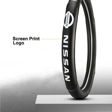 NISSAN Set New Faux Leather 15" Diameter Car Auto Steering Wheel Cover with Logo Horn Button - Image 7