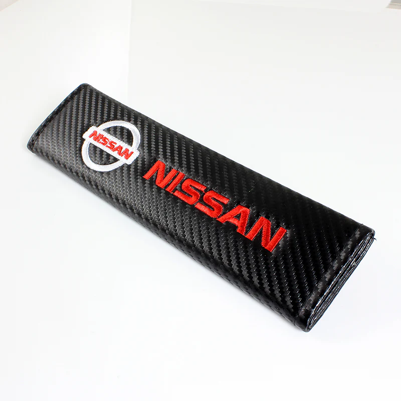 Nissan Set Red Keychain Metal Key Ring with Black Carbon Fiber Look Seat Belt Covers - Image 3