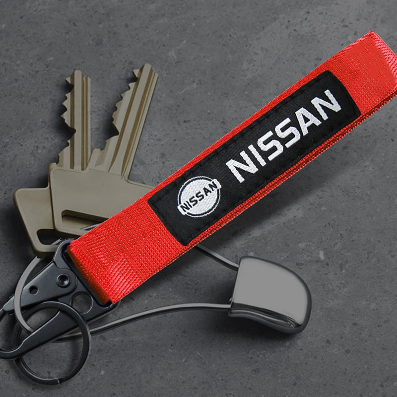 Nissan Set Red Keychain Metal Key Ring with Black Carbon Fiber Look Seat Belt Covers - Image 7