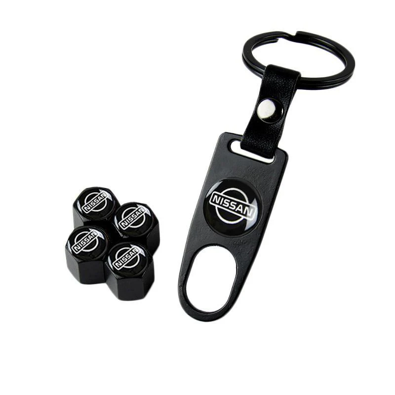 NISSAN Set LOGO Emblems with Black Wheel Tire Valves Air Caps Keychain - US SELLER - Image 6