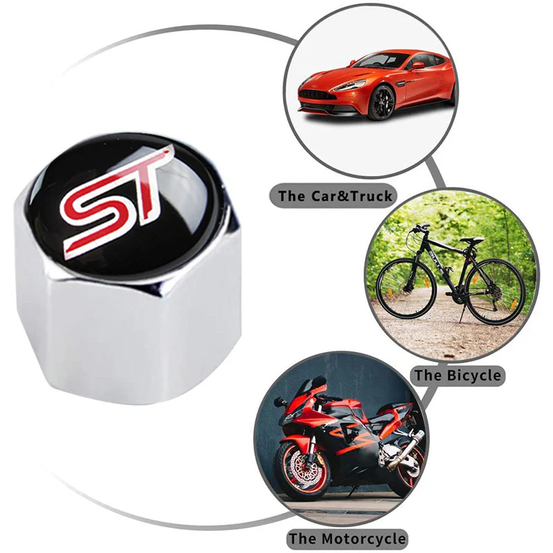 Ford Racing ST Set LOGO Emblems with Silver Tire Wheel Valves Air Caps Keychain - US SELLER - Image 2