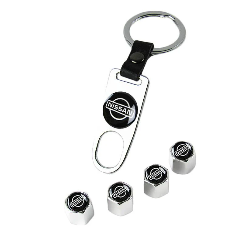 NISSAN Set LOGO Emblems with Silver Tire Valves Wheel Air Caps Keychain - US SELLER - Image 4