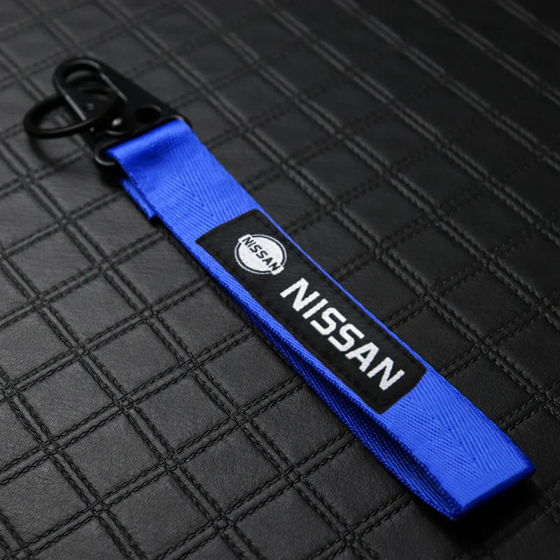 Nissan Set Blue Keychain Metal Key Ring with Black Carbon Fiber Look Seat Belt Covers - Image 11