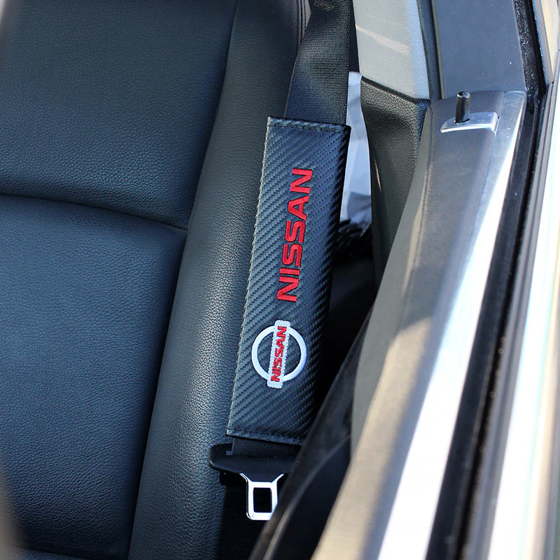 Nissan Set Blue Keychain Metal Key Ring with Black Carbon Fiber Look Seat Belt Covers - Image 5