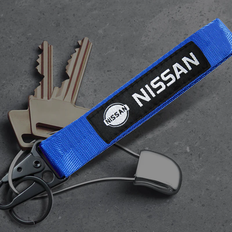 Nissan Set Blue Keychain Metal Key Ring with Black Carbon Fiber Look Seat Belt Covers - Image 7