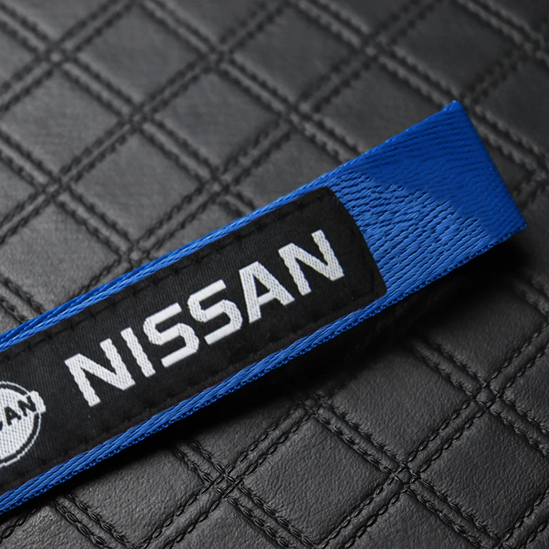 Nissan Set Blue Keychain Metal Key Ring with Black Carbon Fiber Look Seat Belt Covers - Image 9