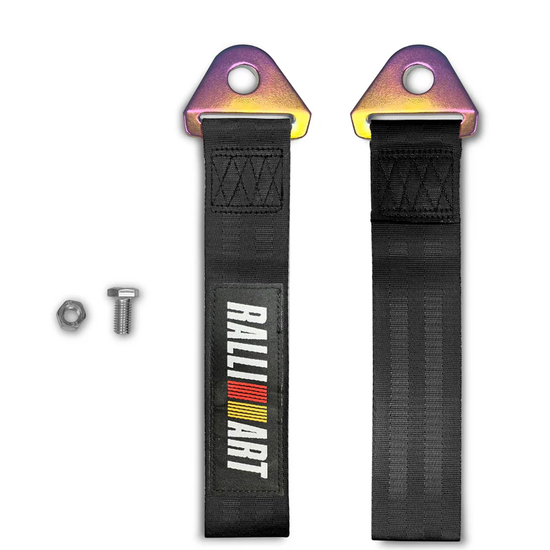 RALLIART MITSUBISHI RACING Drift Rally Sports NEO CHROME HIGH STRENGTH Tow Strap for Front / Rear Bumper - Image 4