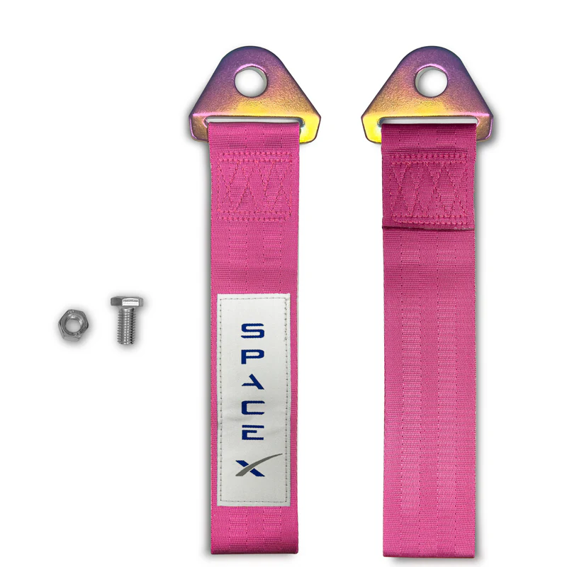 SpaceX RACING Drift Rally Sports NEO CHROME HIGH STRENGTH Pink Tow Strap for Front / Rear Bumper - Image 2