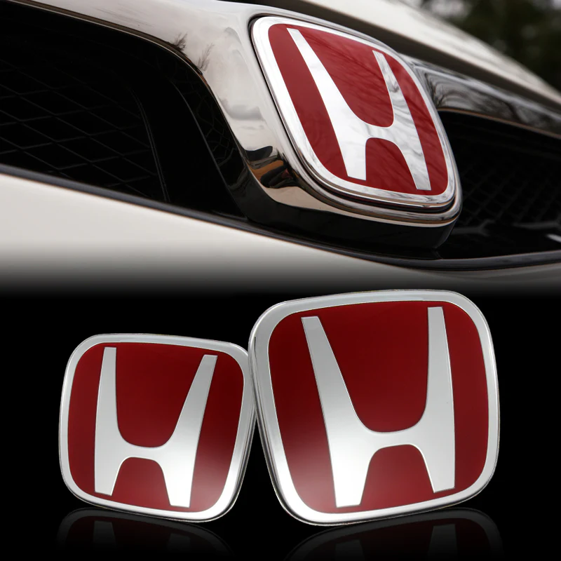 3 PCS Set Red JDM H Front & Rear Emblems with Civic Rear Chrome Emblem For 06-11 CIVIC SEDAN DX EX LX SI - Image 6
