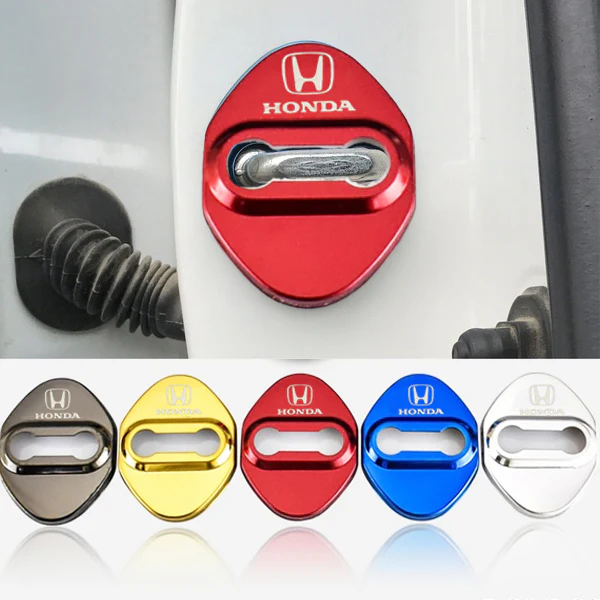 Honda Civic Accord CR-V Red Stainless Steel Door Lock Door Striker Cover Set of 4 - Image 3