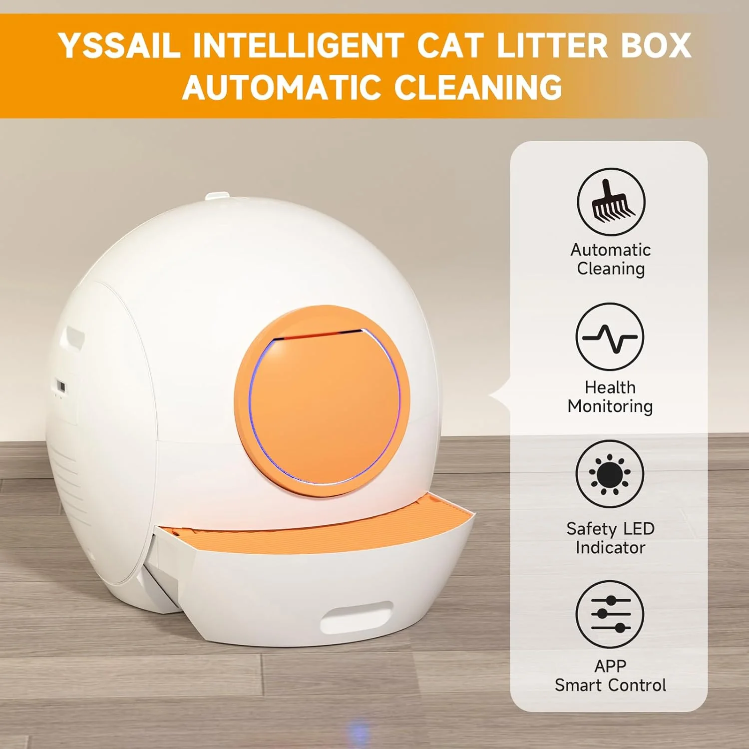 Self Cleaning Cat Litter Box: ELS PET Hands-Off 60L Extra Large Cat Litter Box, Odor Eliminating Smart Litter Box with APP Control, 2.4Ghz WiFi Only, Automatic Cat Litter Box for Multiple Cats (Orange) - Image 3