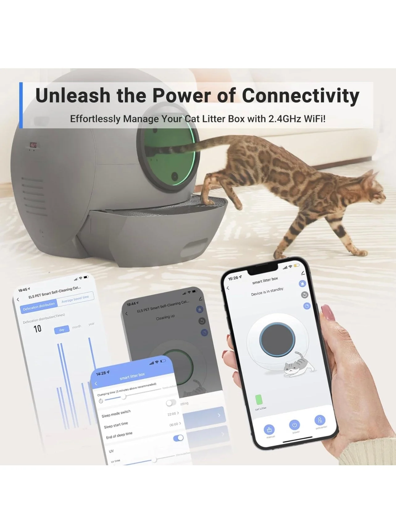 Self Cleaning Cat Litter Box: ELS PET Hands-Off 60L Extra Large Cat Litter Box, Odor Eliminating Smart Litter Box with APP Control, 2.4Ghz WiFi Only, Automatic Cat Litter Box for Multiple Cats (Orange) - Image 4