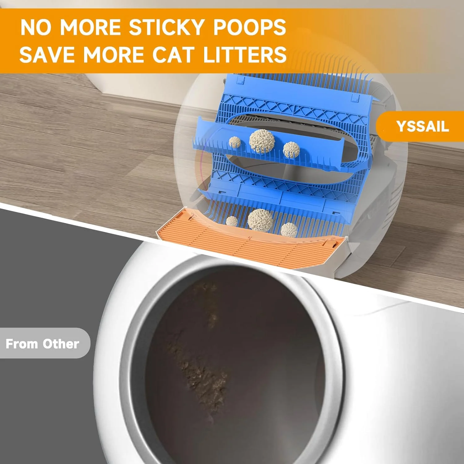 Self Cleaning Cat Litter Box: ELS PET Hands-Off 60L Extra Large Cat Litter Box, Odor Eliminating Smart Litter Box with APP Control, 2.4Ghz WiFi Only, Automatic Cat Litter Box for Multiple Cats (Orange) - Image 5