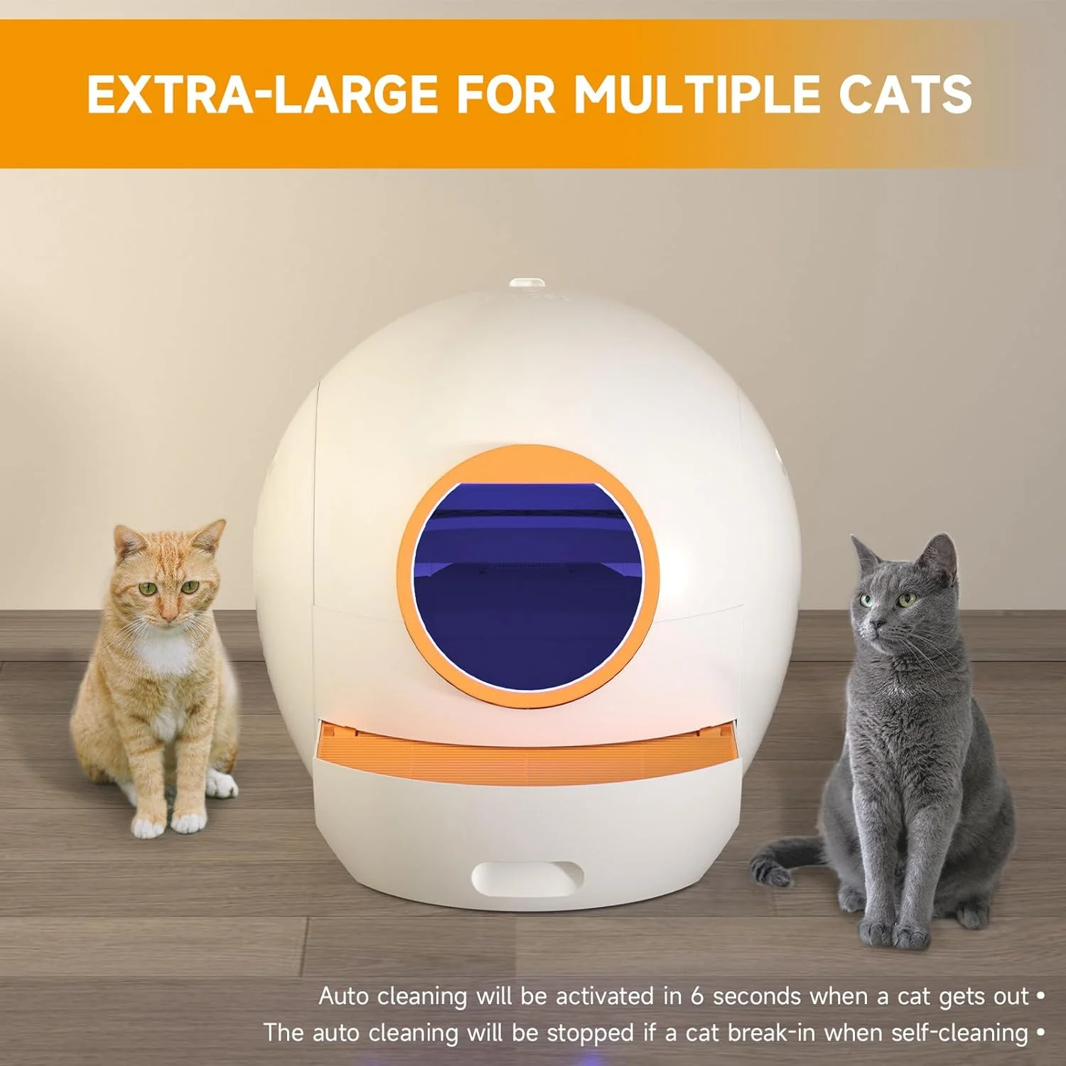 Self Cleaning Cat Litter Box: ELS PET Hands-Off 60L Extra Large Cat Litter Box, Odor Eliminating Smart Litter Box with APP Control, 2.4Ghz WiFi Only, Automatic Cat Litter Box for Multiple Cats (Orange) - Image 6