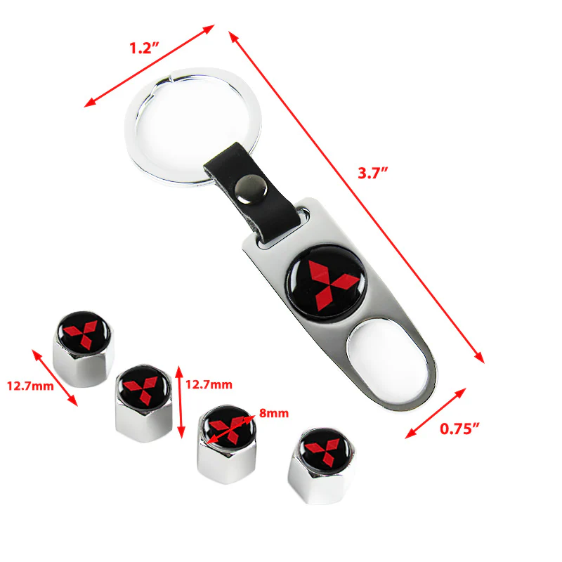 MITSUBISHI Universal Car SUV Wheel Tire Valves Dust Stem Air Caps Keychain Emblem Silver Set - Image 3