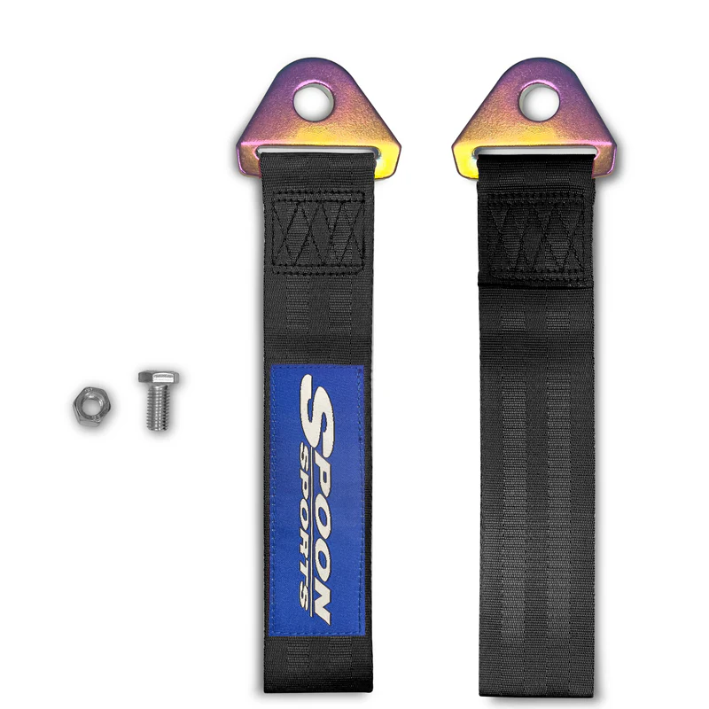 JDM SPOON SPORTS RACING Drift Rally NEO CHROME HIGH STRENGTH Tow Strap for Front / Rear Bumper - Image 2
